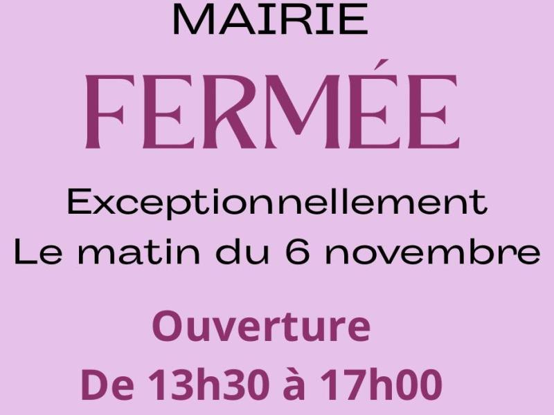 Mairie fermée le matin du 06.11.24